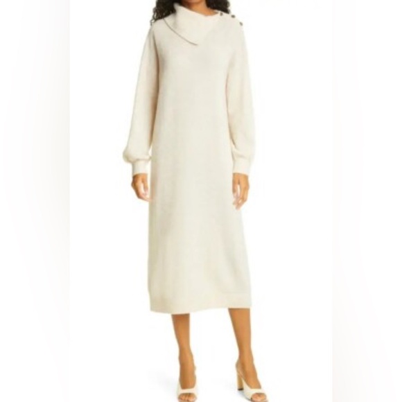 Bytimo Dresses & Skirts - ByTiMo Cream Long-Sleeve Wool Knit Maxi Dress with Button-Trim Collar